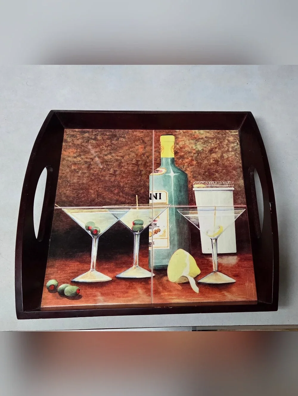 Tracy Flickinger for Certified Int'l Wooden Serving Tray Martini Cocktail